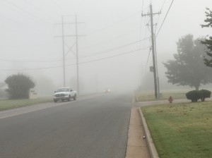 Fog and two trucks