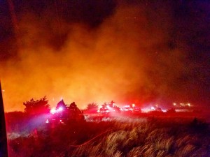 2017-03-07.NW OK Complex Fire.fire and truck line at night.Carmen Fire Dept 2